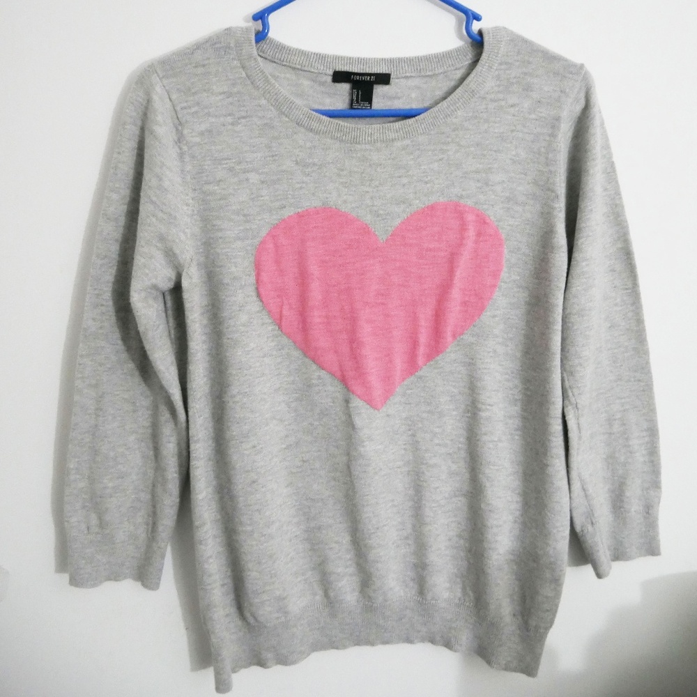 Grey and Pink Heart Sweater